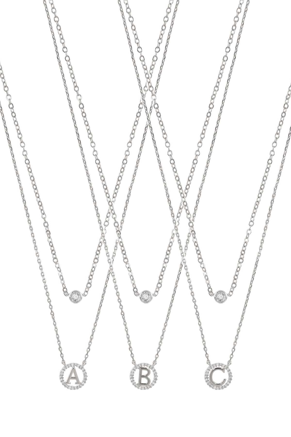 Initial with Cubic Circle Pendant Chain Layered Necklace