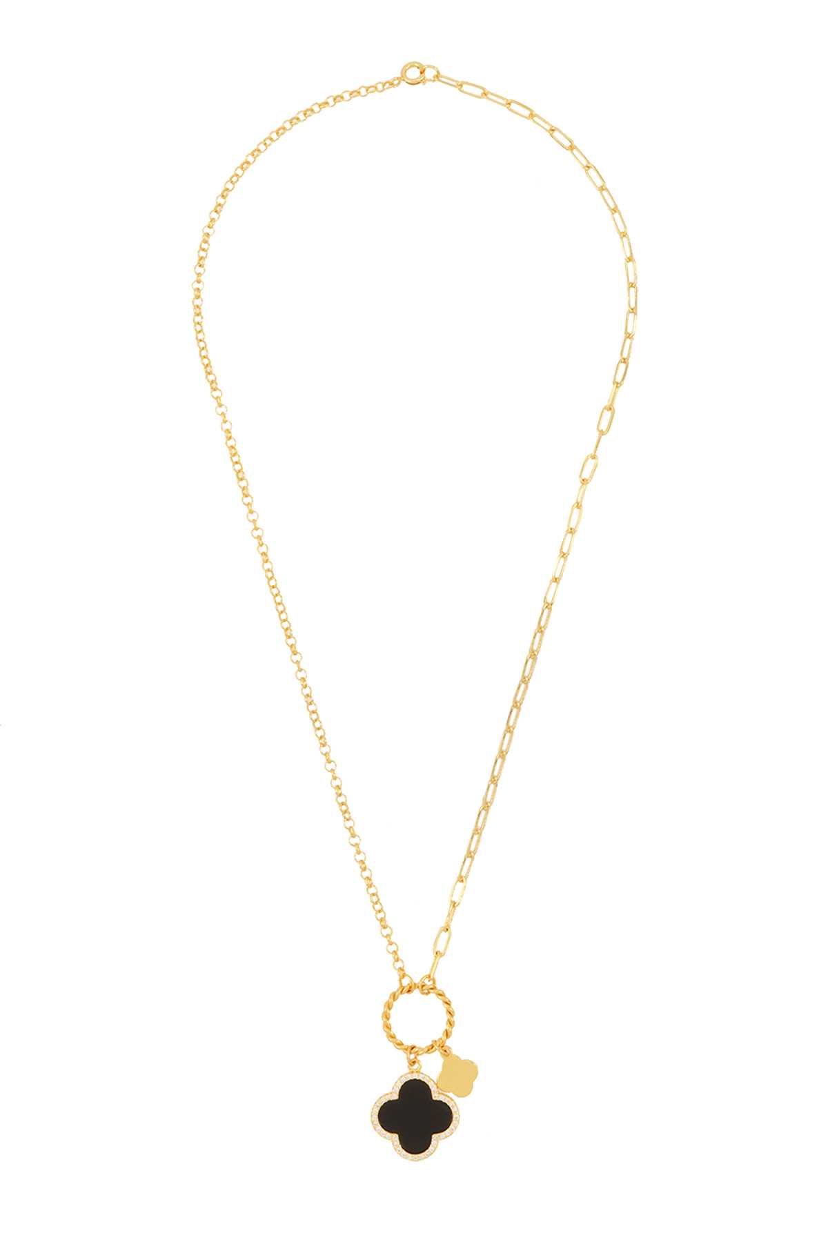 Gold Dipped Rhinestone Mini Clover Chain Necklace