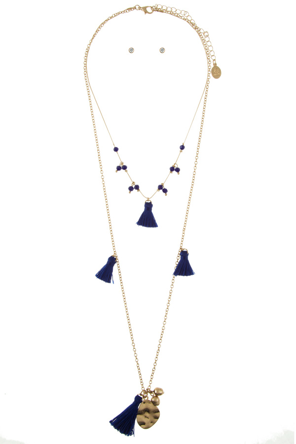 Tassel with beads layered necklace set