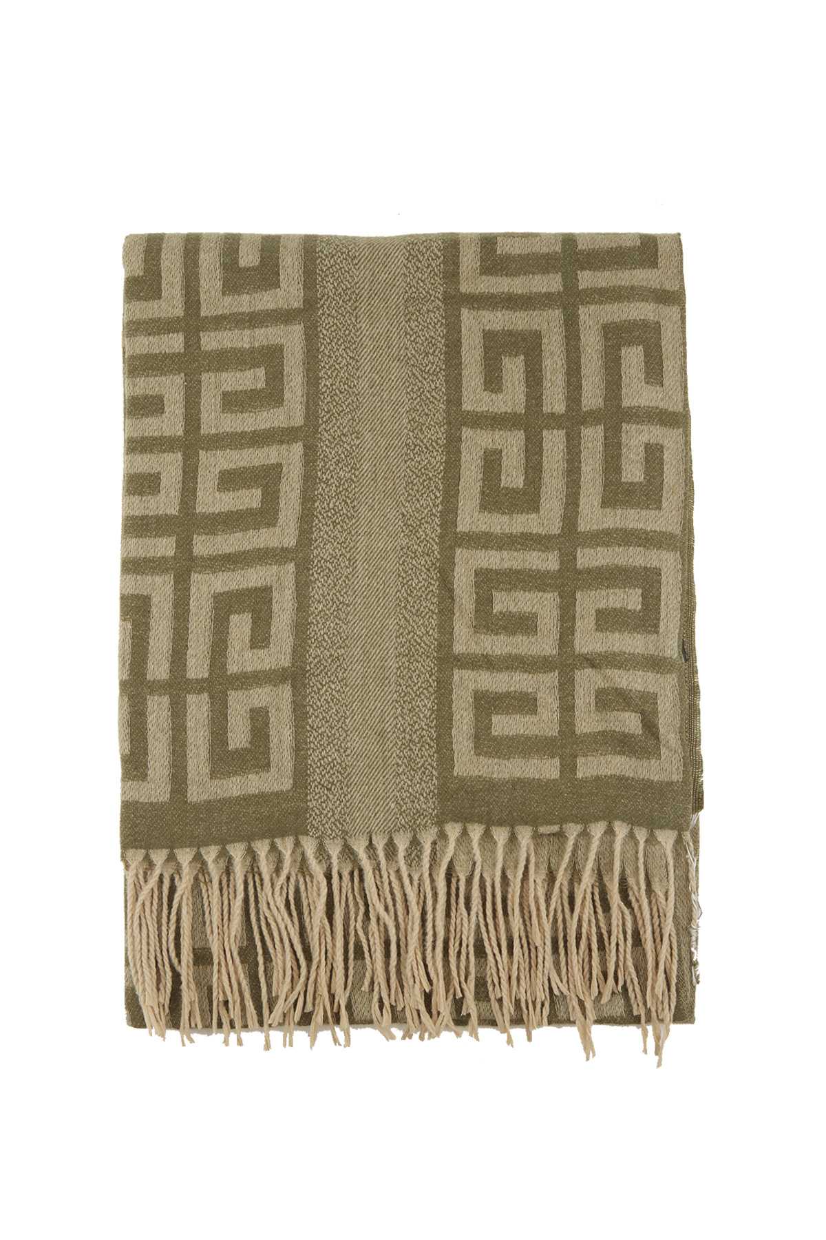 Geometric Greek Printed with Fringe Scarf