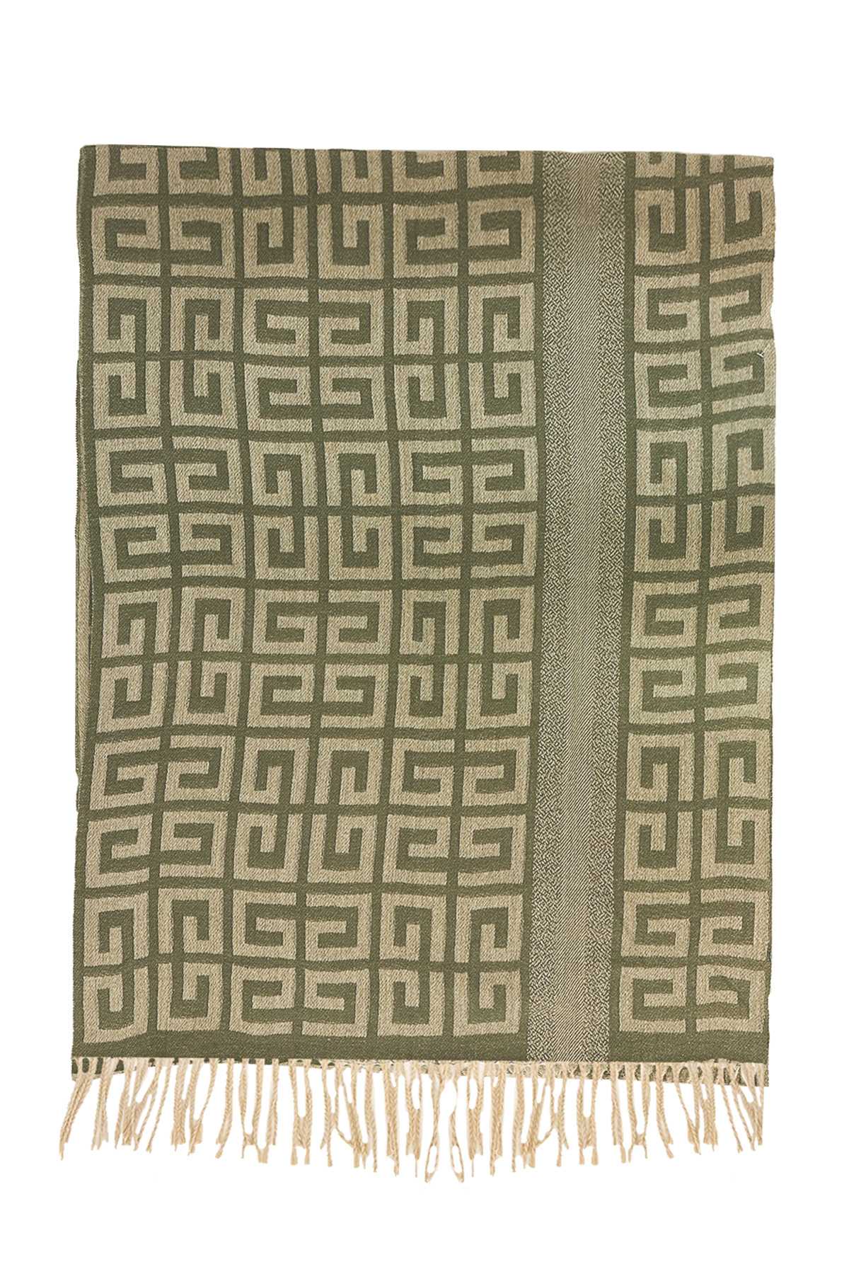 Geometric Greek Printed with Fringe Scarf