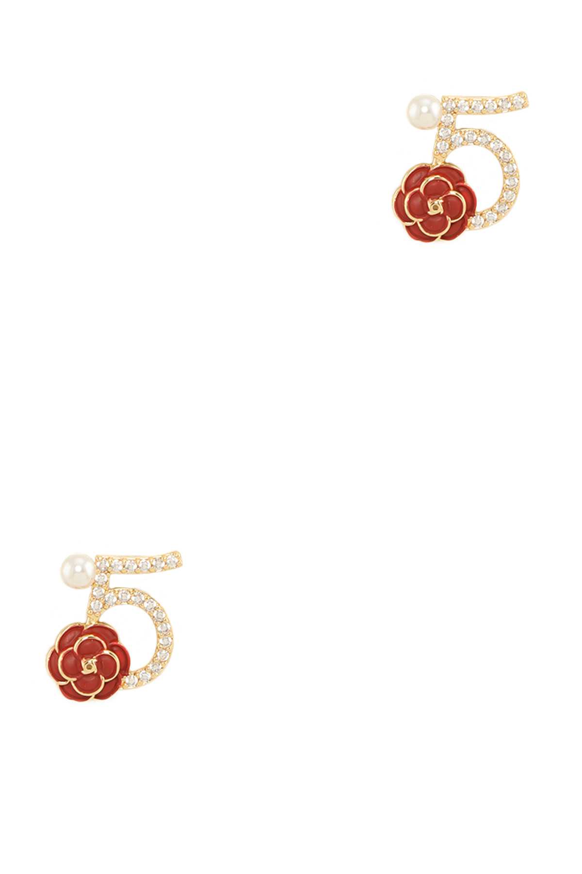 Rhinestone Number Five with Flower and Pearl Earring