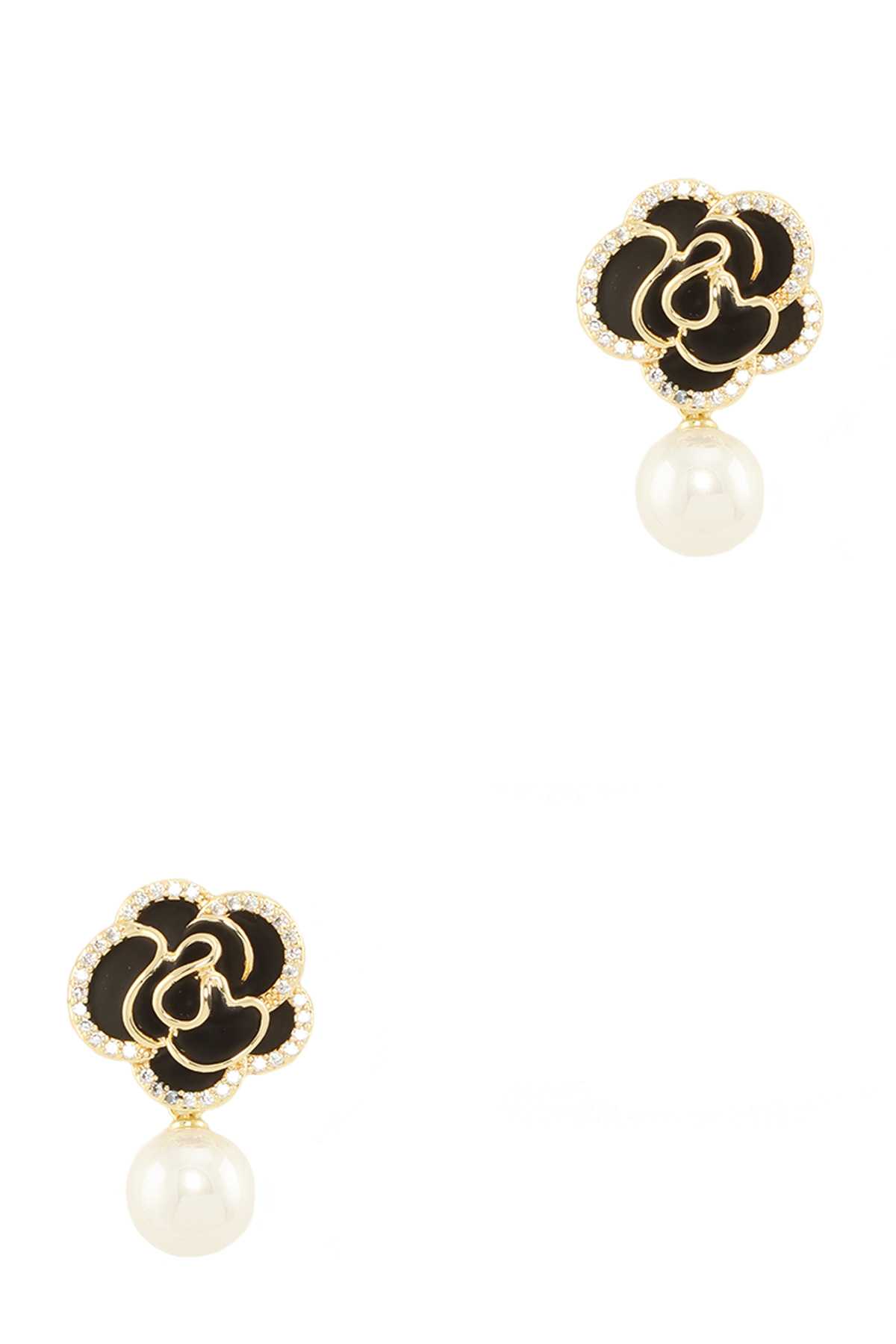 Flower with Rhinestone and Dangle Pearl Earring