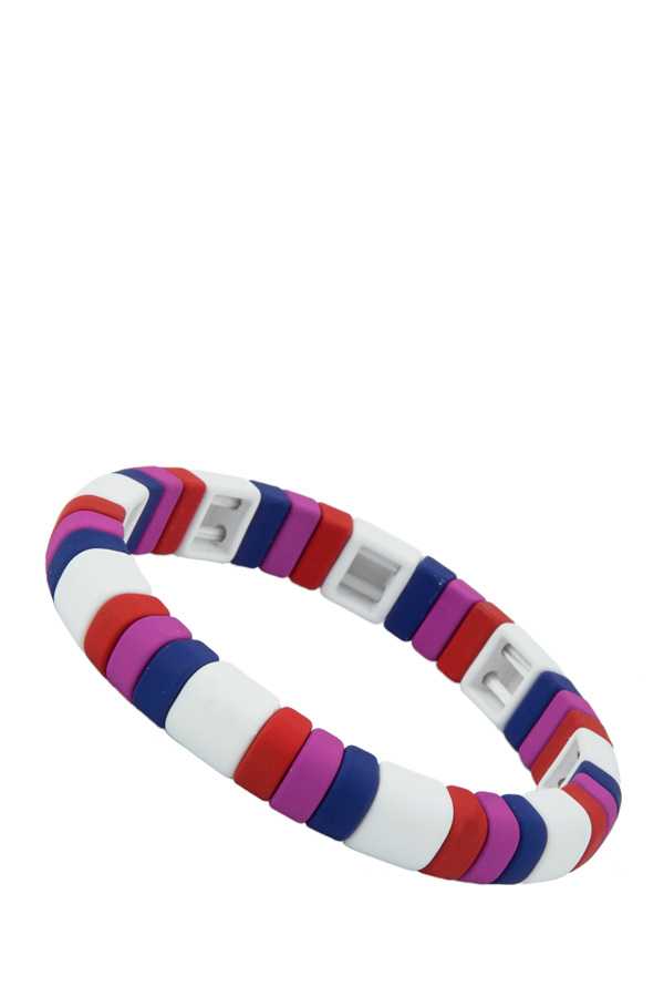 Enamel Multi Color Rounded Block Stretch Bracelet