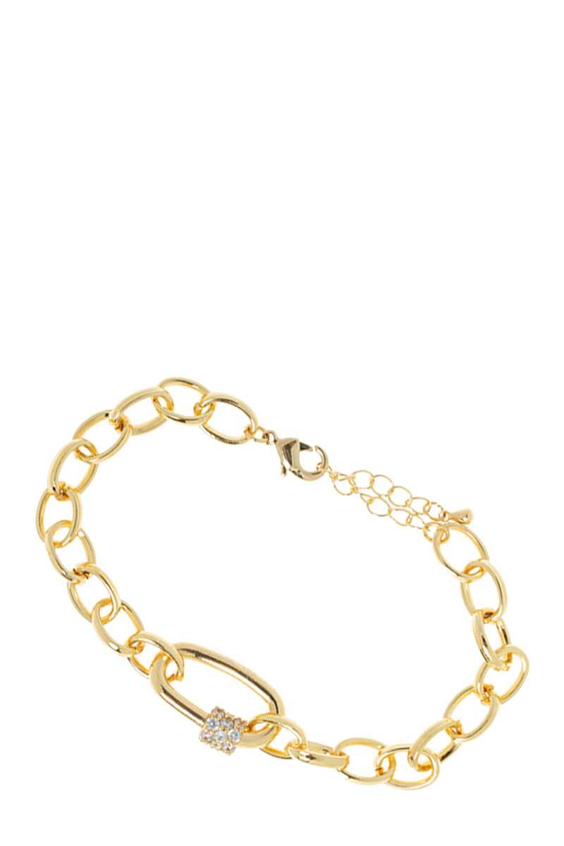 Linked Chain Bracelet with Pave Screw Lock 