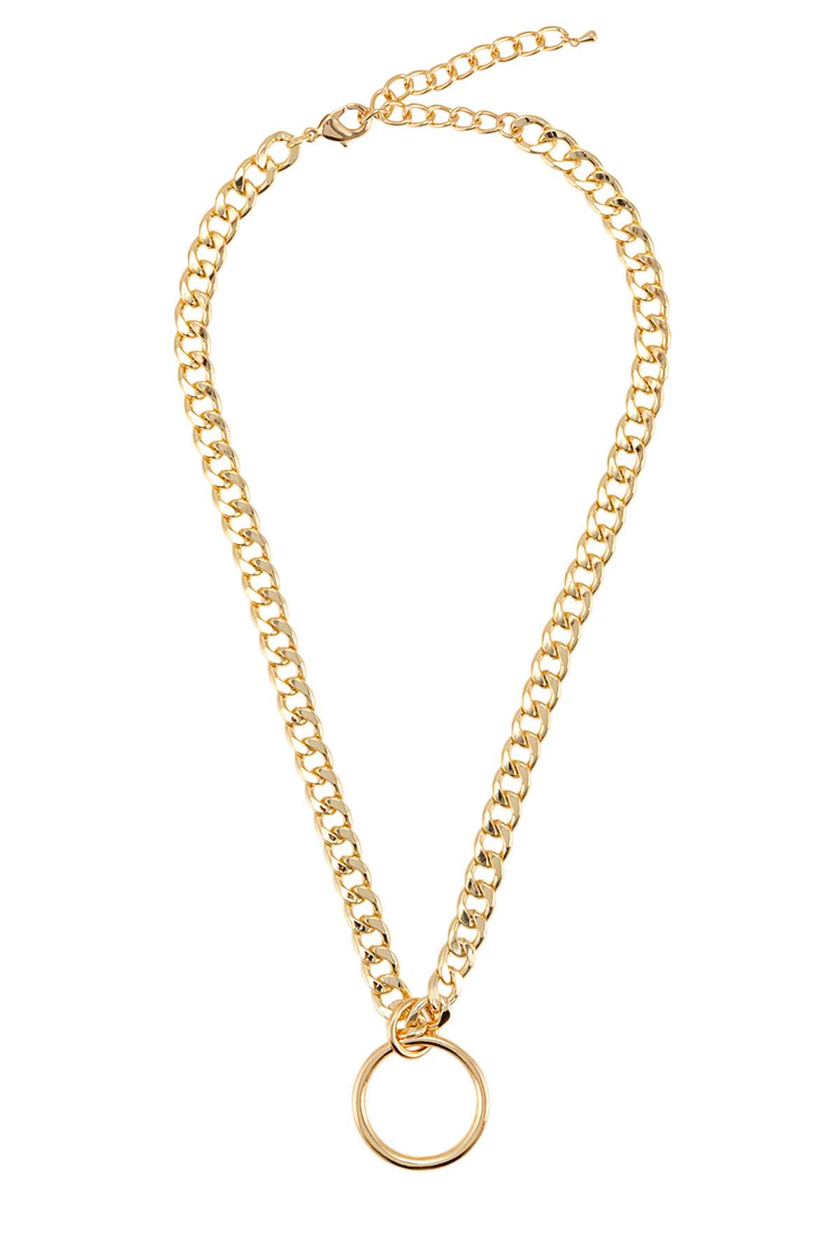 Cuban Chain with Large Metal Ring Necklace