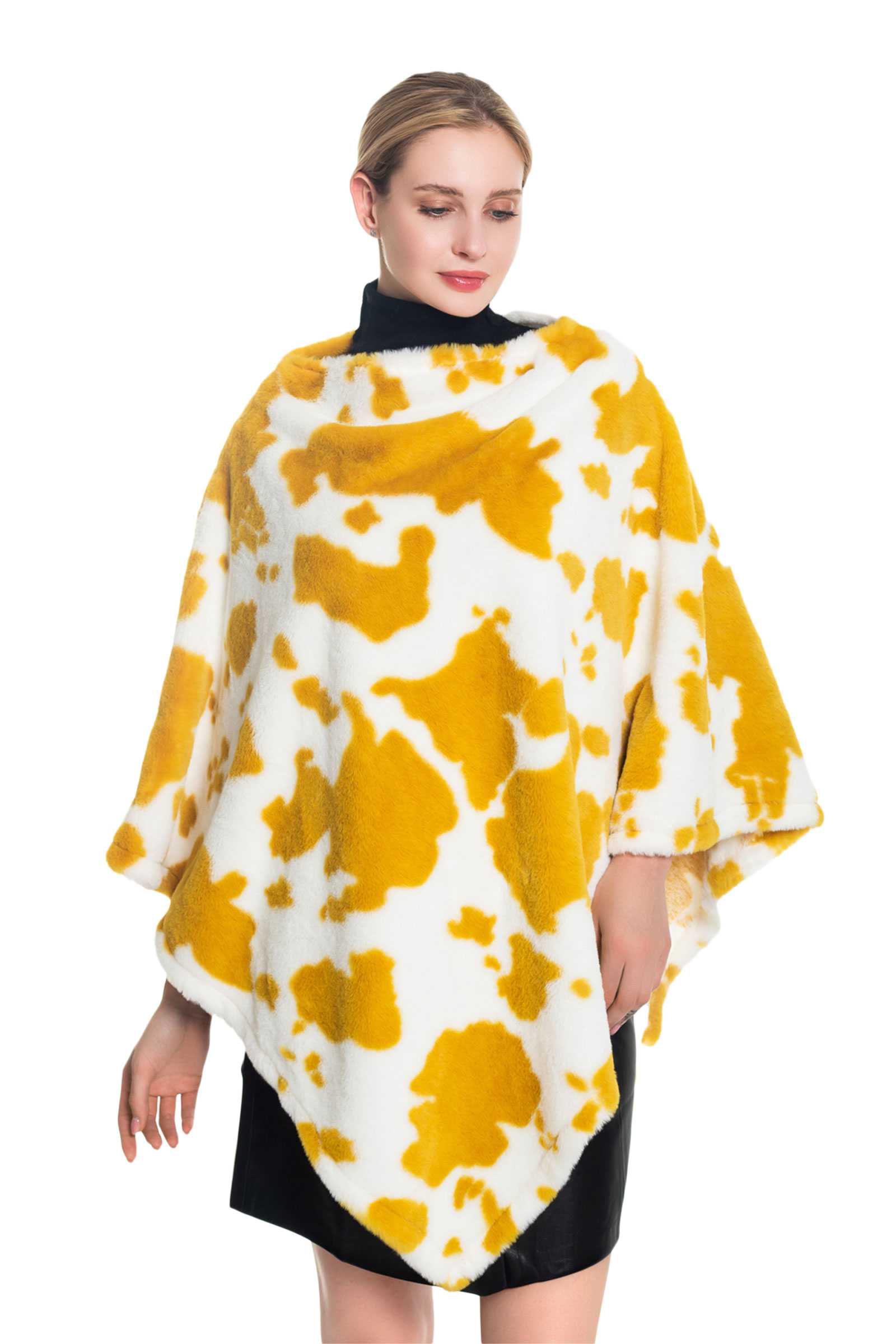 Soft Textured Cow Print Poncho