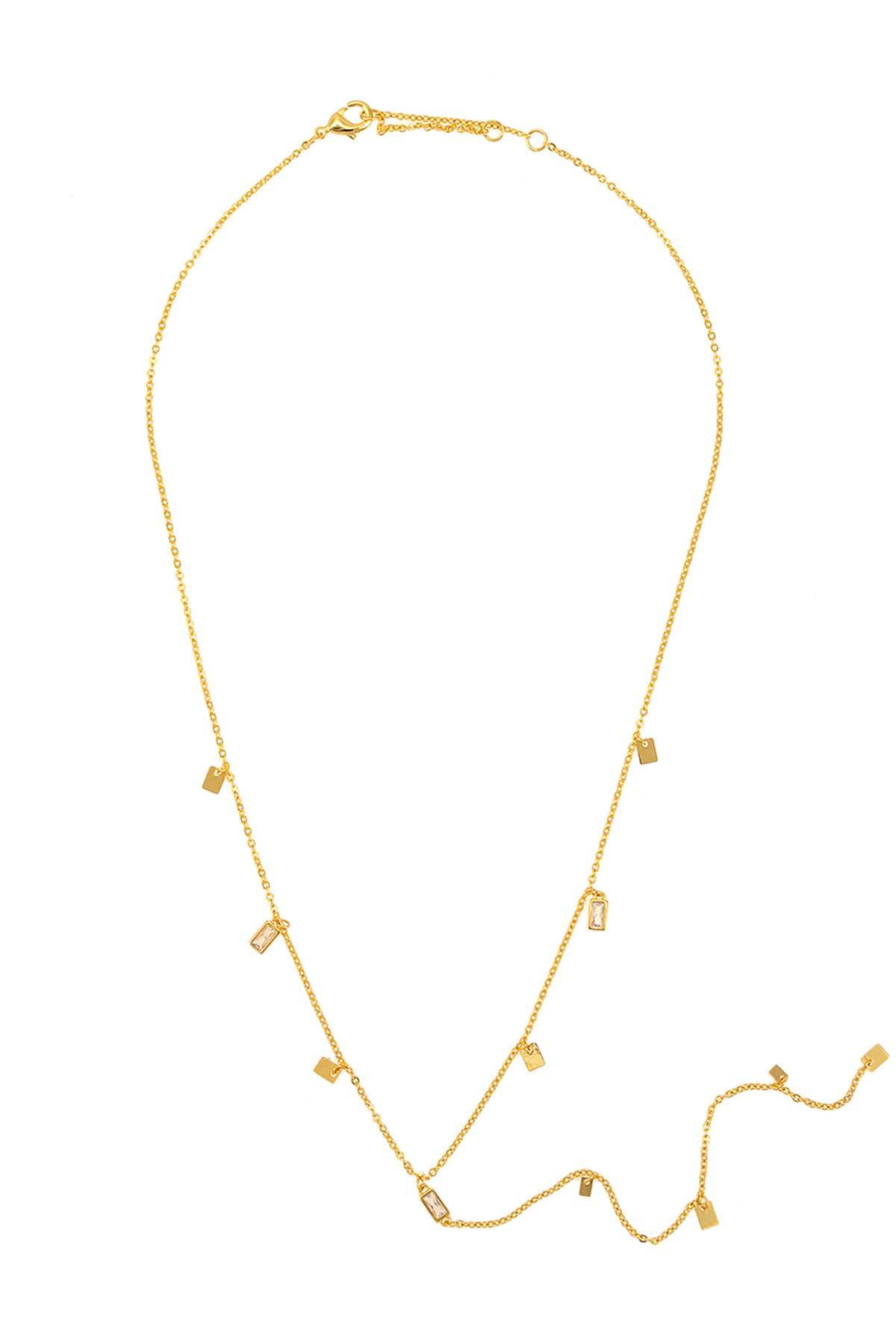 GOLD DIPPED SMALL SQUARE CHARM LARIAT NECKLACE