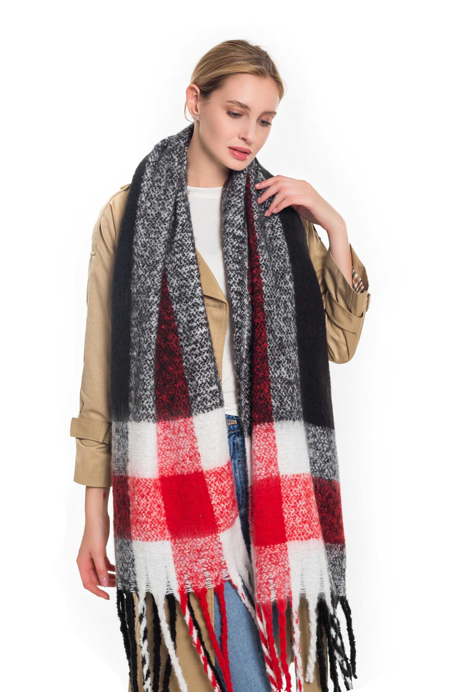 Soft Texture Plaid Accent Scarf