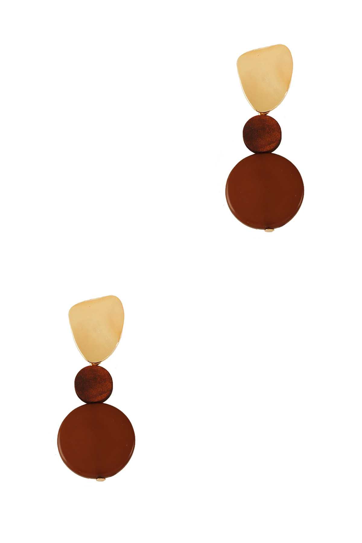 Geometric Metal and Round Wood Charm Earring