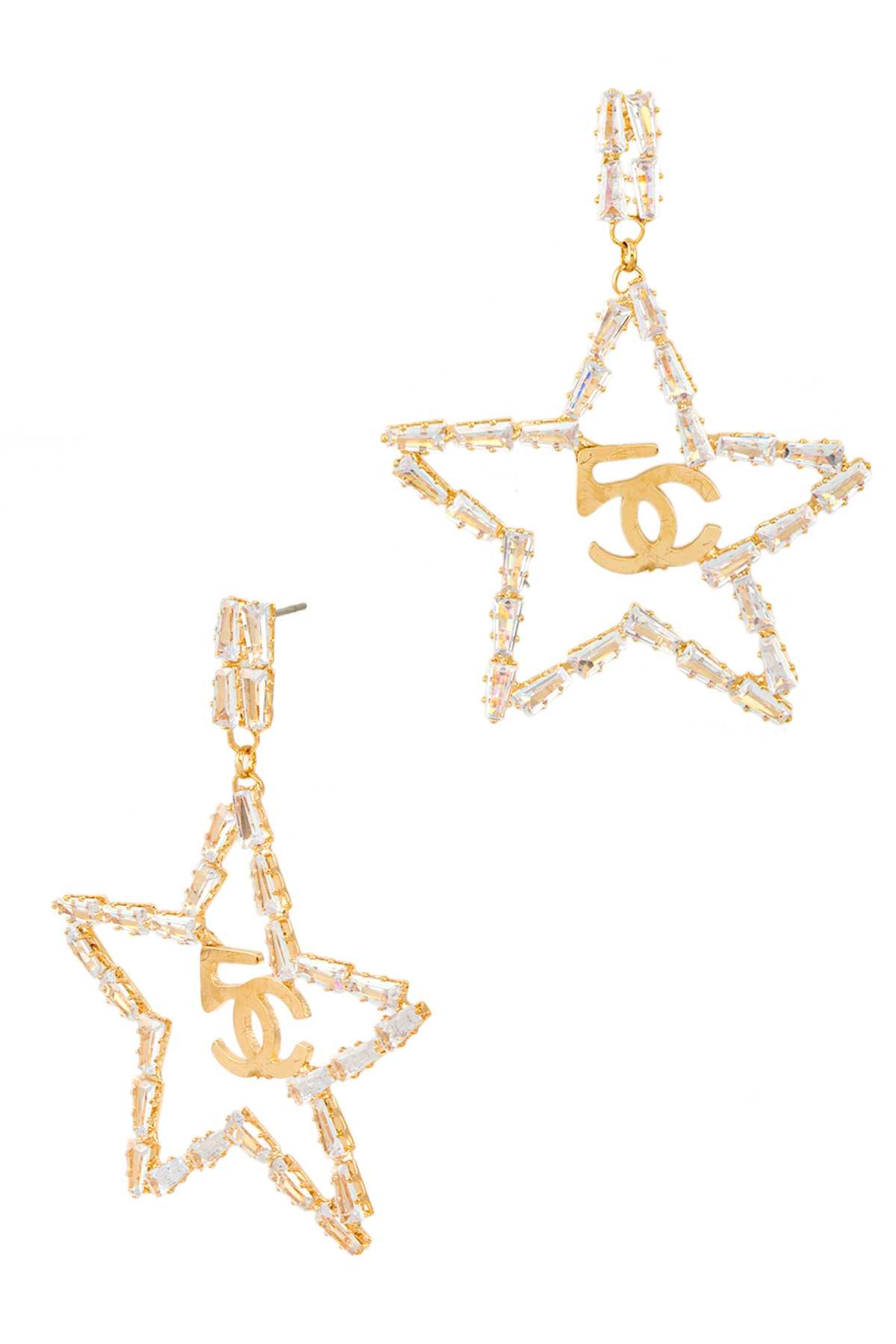 Star with Baguette Stone Stud Earring