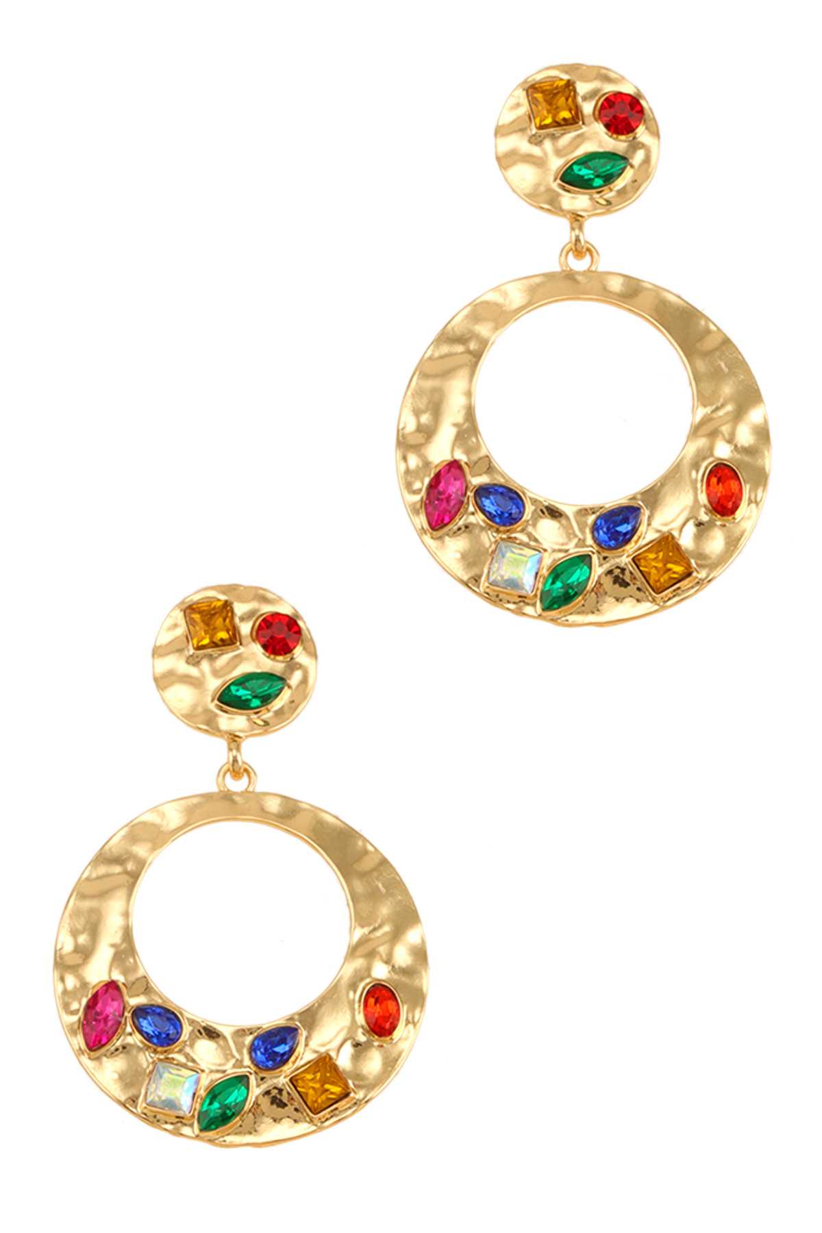 Metal Circle Earring with Colorful Crystal Accent