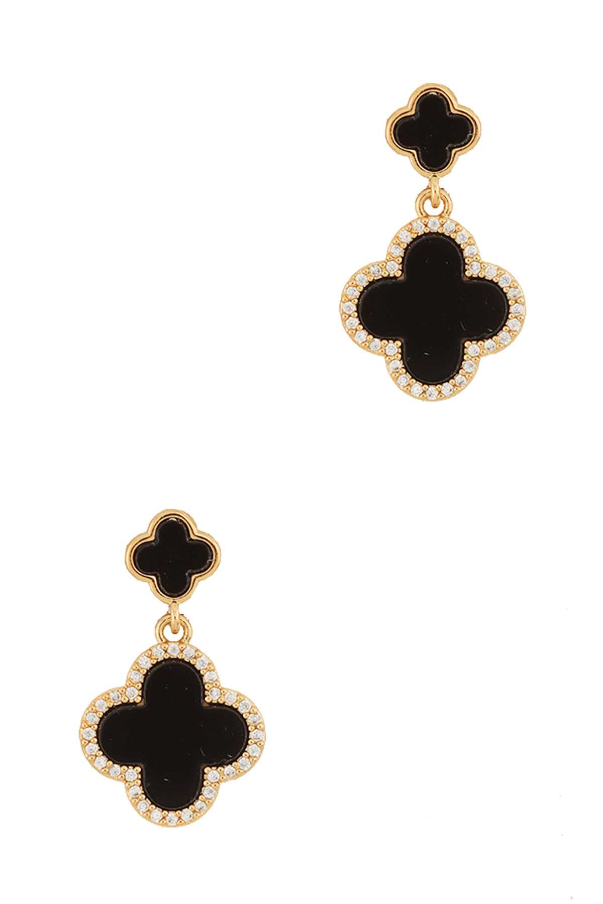 Double Clover with Rhinestone Dangle Earring