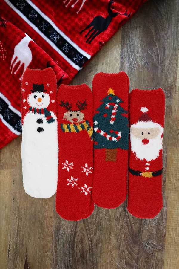 Assorted Christmas Themed Fuzzy Socks Set