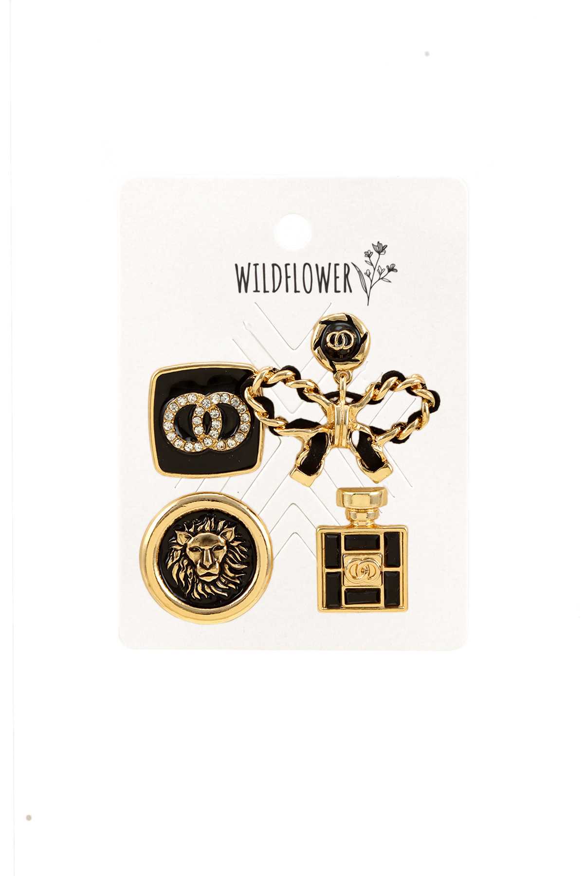 Metal Ribbon and Lion Four Charm Pins