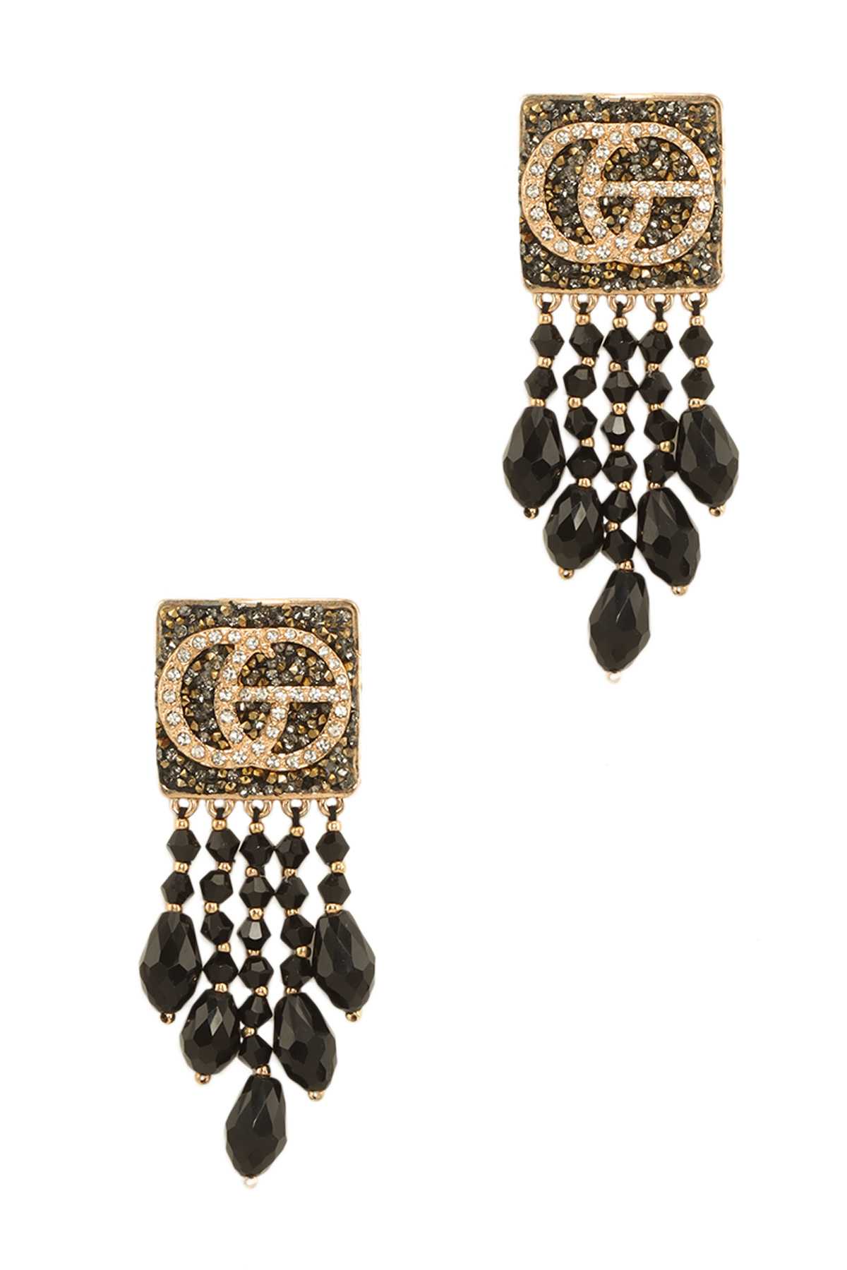 Rhinestone Double G with Pearl and Crystal Drop Earring