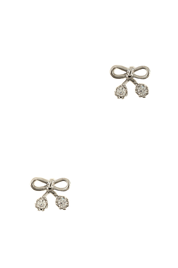 Delicate tiny ribbon with CZ stud earrings