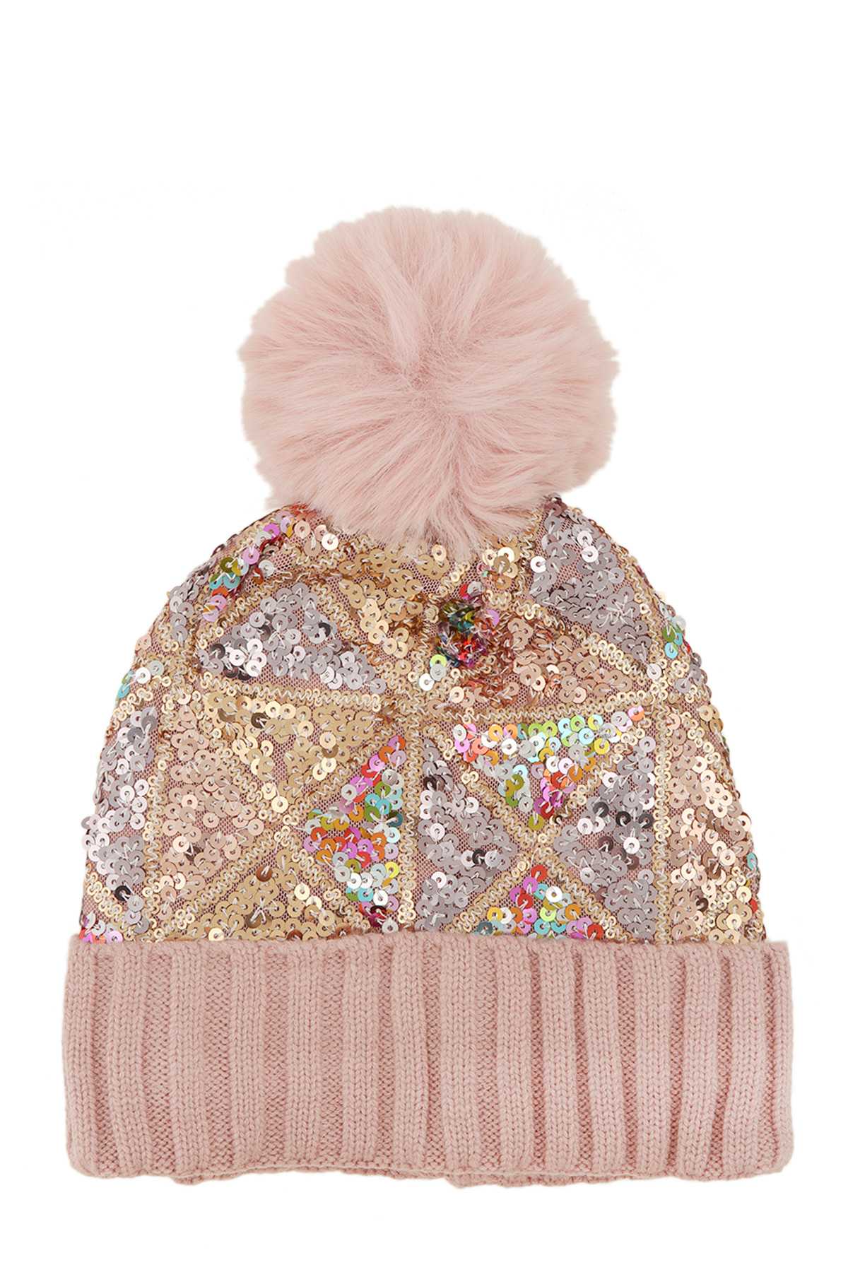 Sequin Fashion Fur Pom Beanie