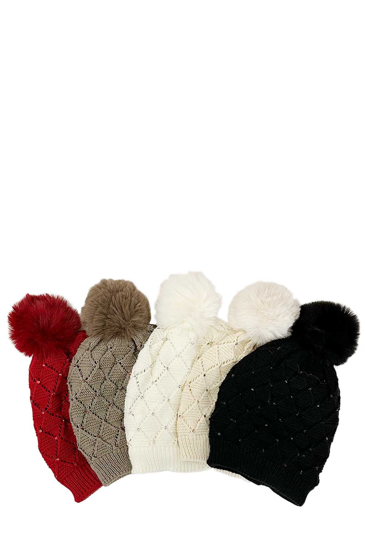 12pcs Pom Pom Beanie with Small Sparkle Accent