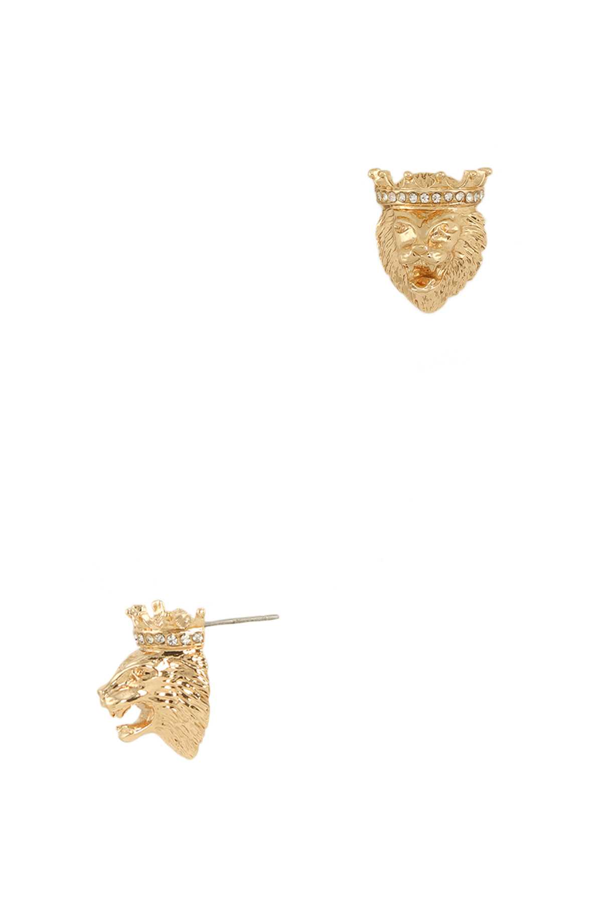 Lion with Crown Accent Stud Earring