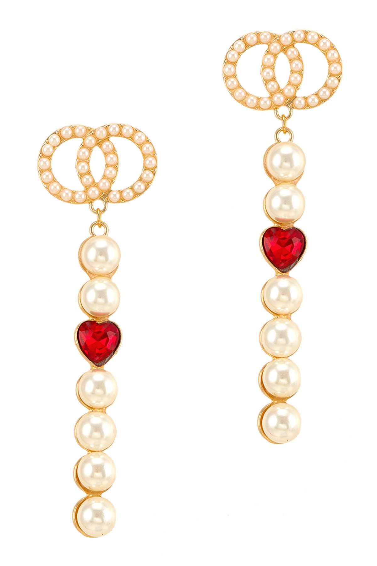 Pearl Drop with Heart Accent Stud Earring