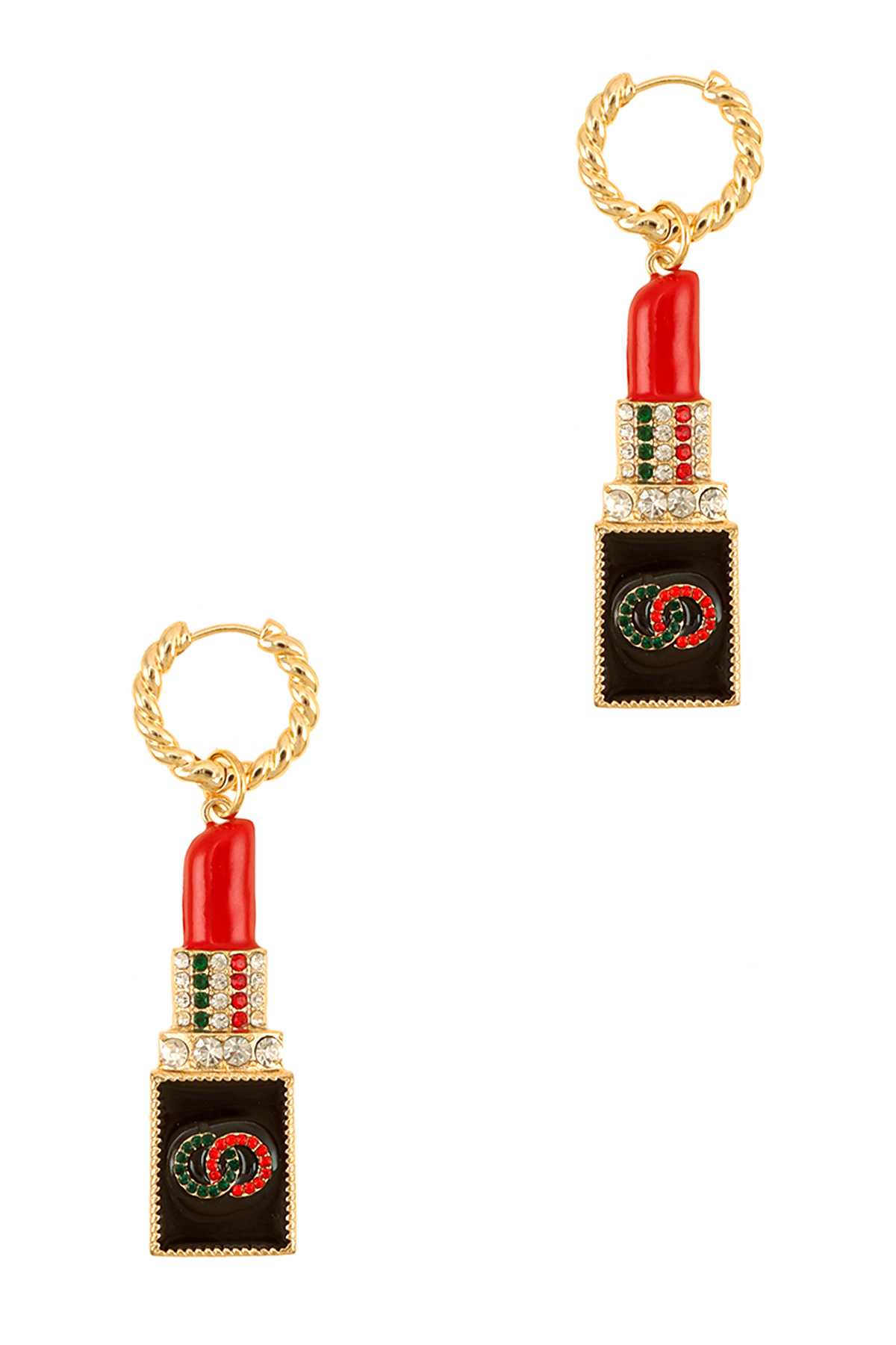 Lipstick with Rhinestone Double Circle Earring