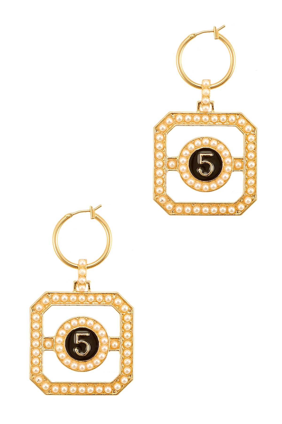 Octagon Rhinestone Earring with Number Five Accent