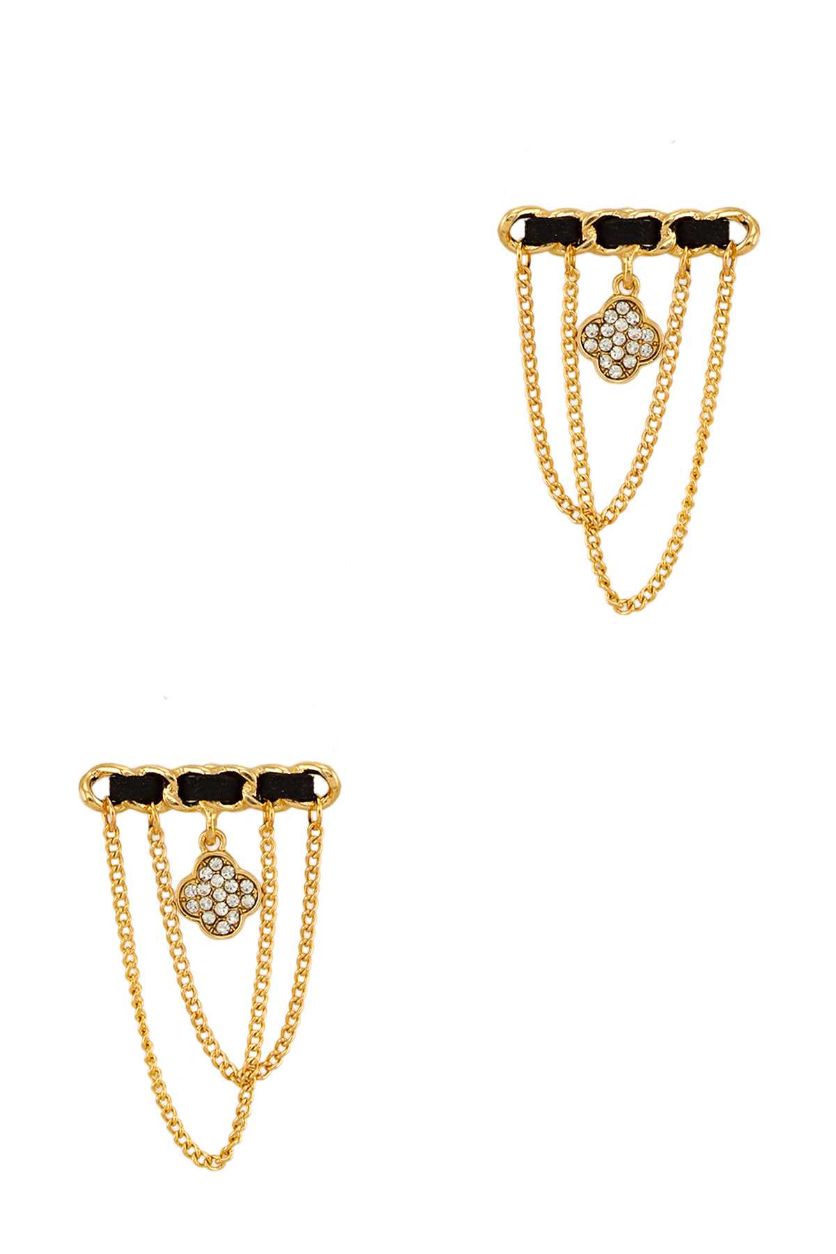 Rhinestone Clover Chain Bar Earring