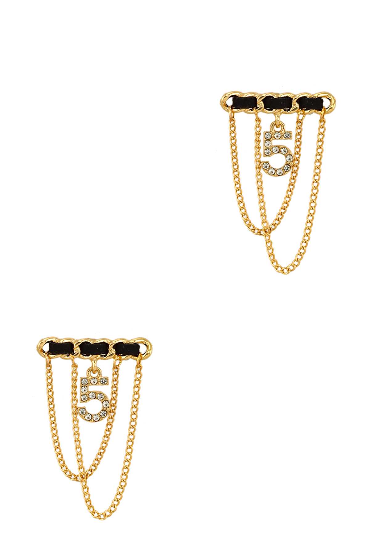 Rhinestone Five Charm Chain Bar Earring