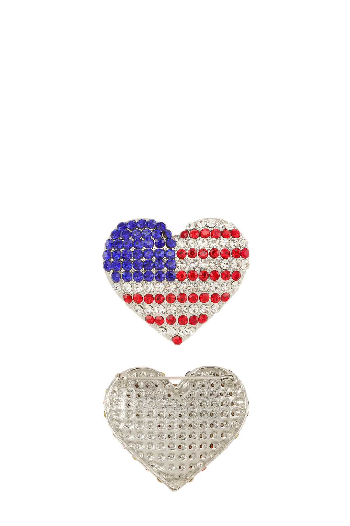 Rhinestone American Flag Heart Shape Brooch