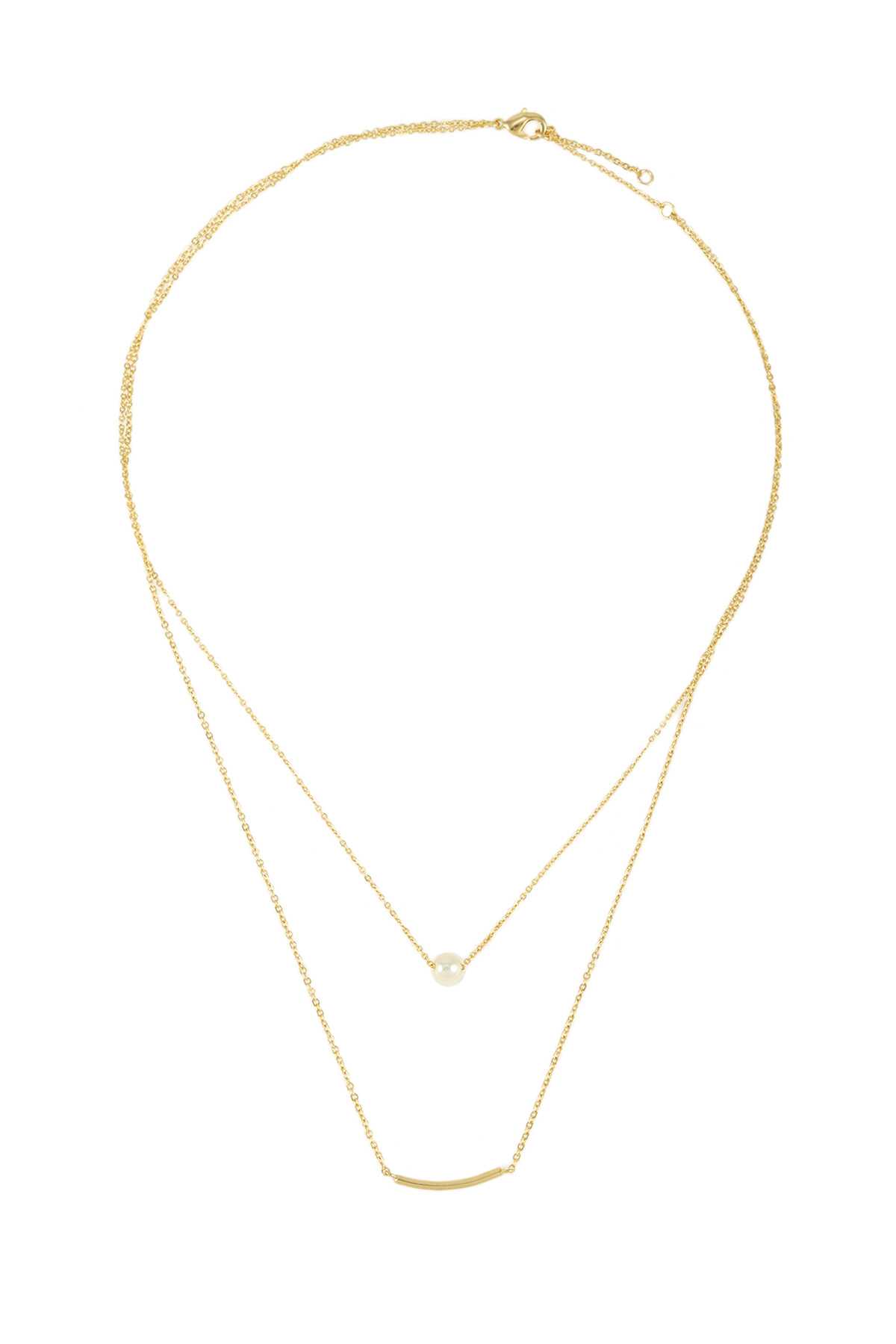 Pearl and Metal U Layered Chain necklace