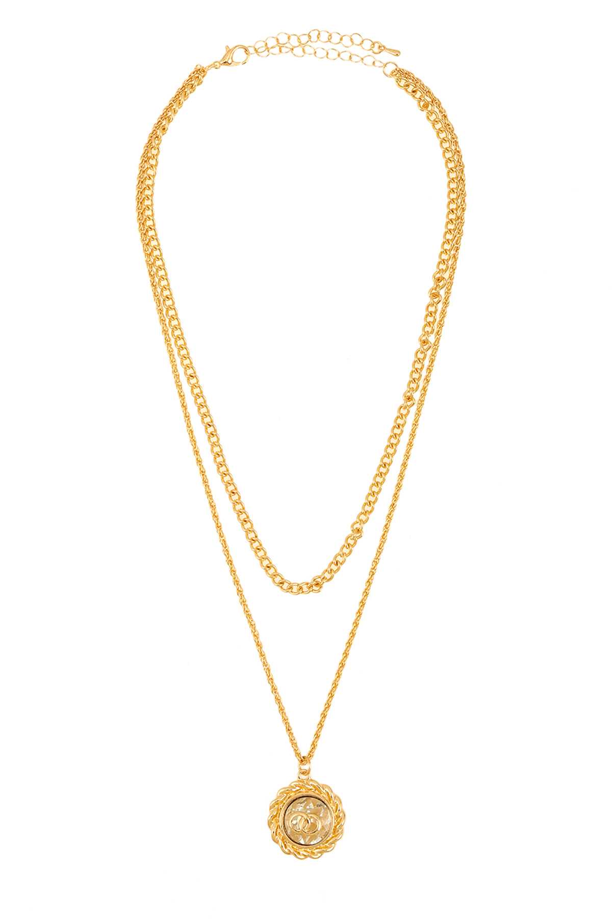 Crystal Accent Metal Chain Layered Necklace