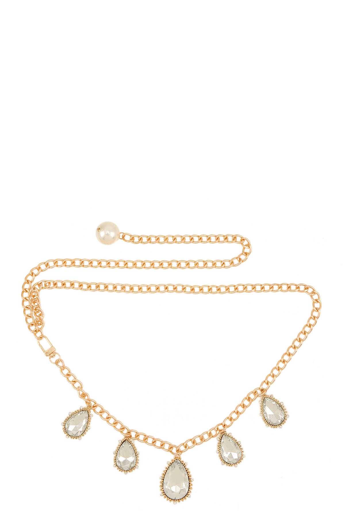 Five Crystal Teardrop Charm Chain Belt