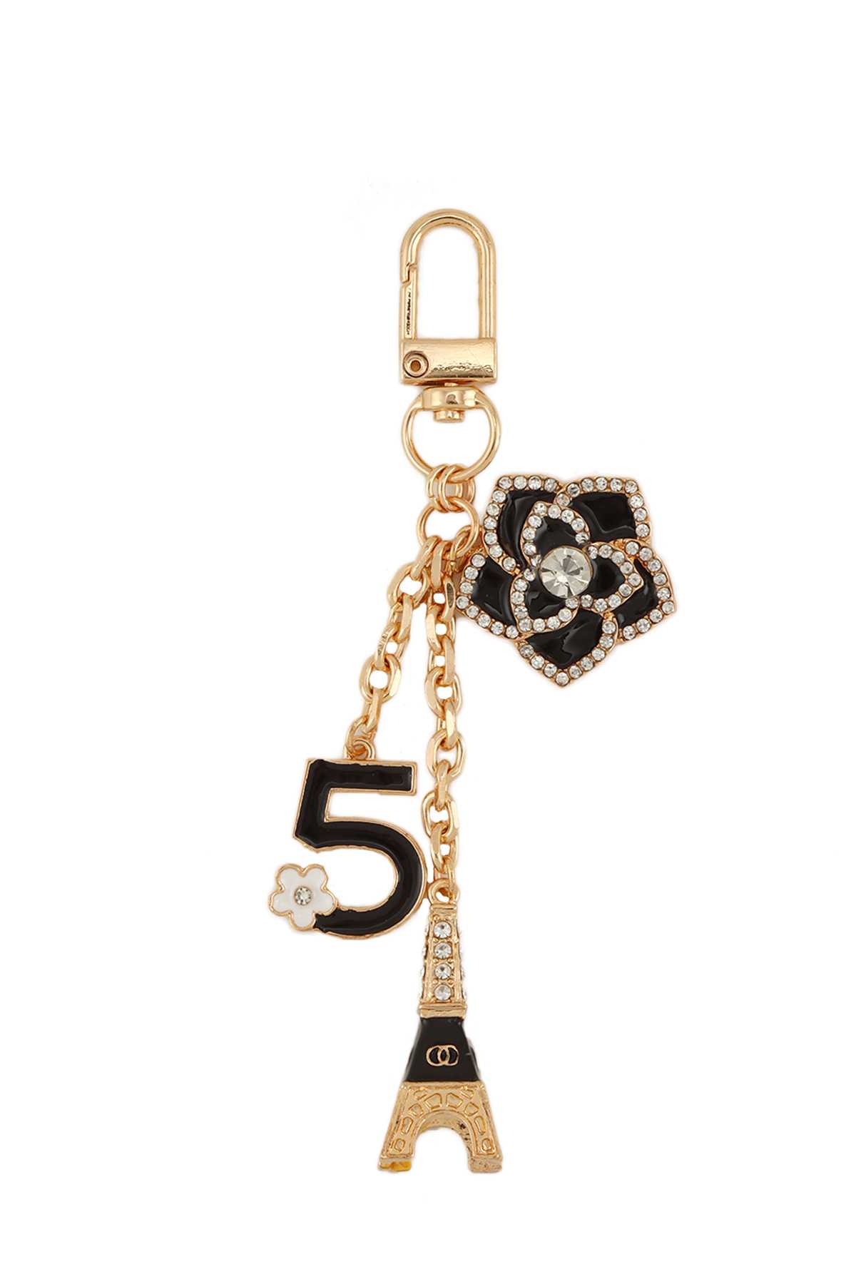 Metal Flower and Five Charm Key Chain