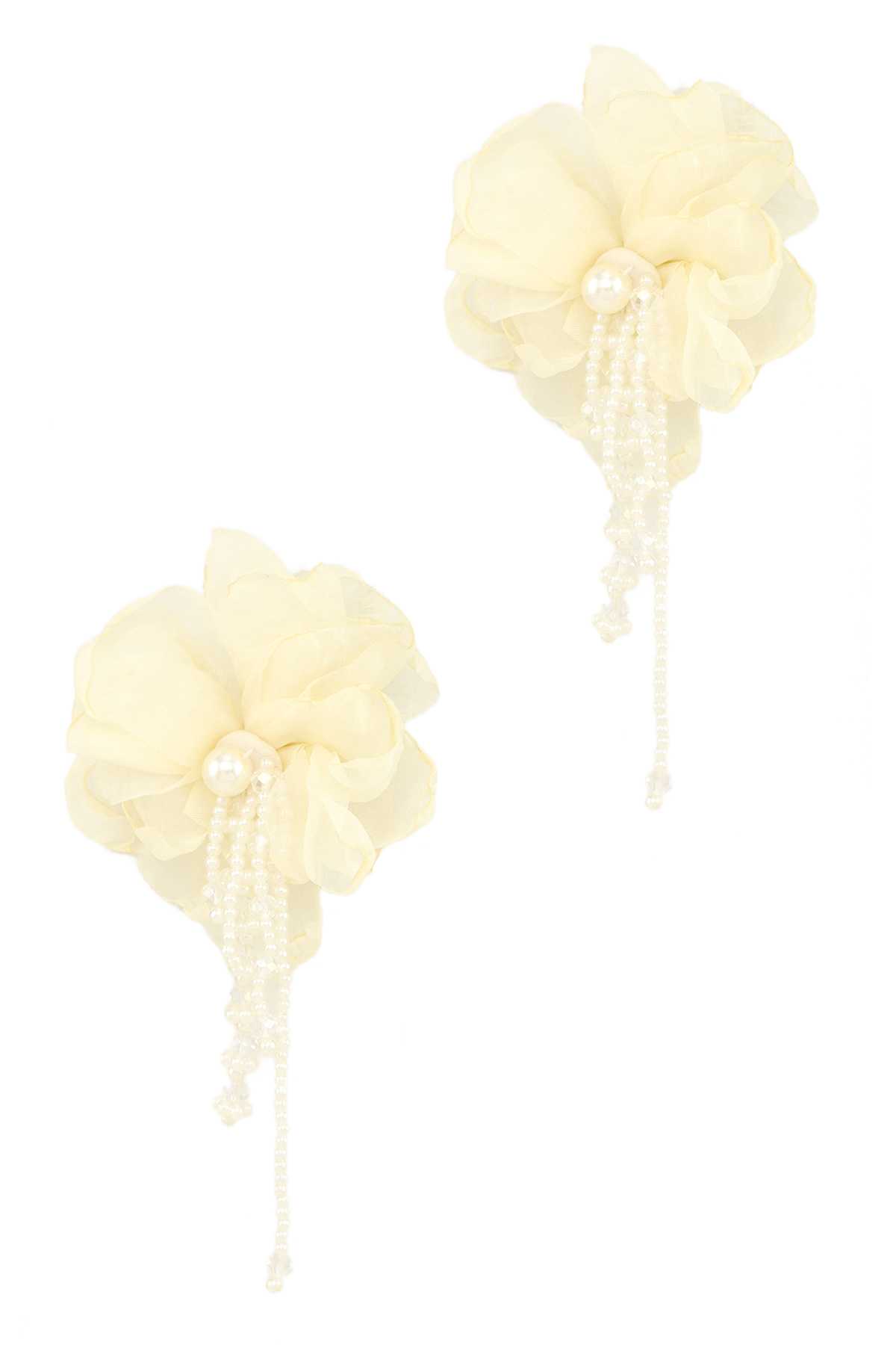 Pearl Chain Dangle Flower Stud Earrings