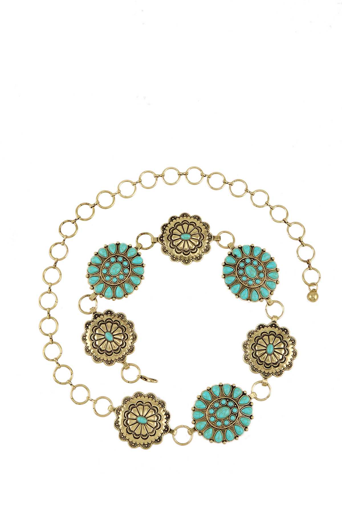 Ornate Turquoise Oval Disc Chain Belt